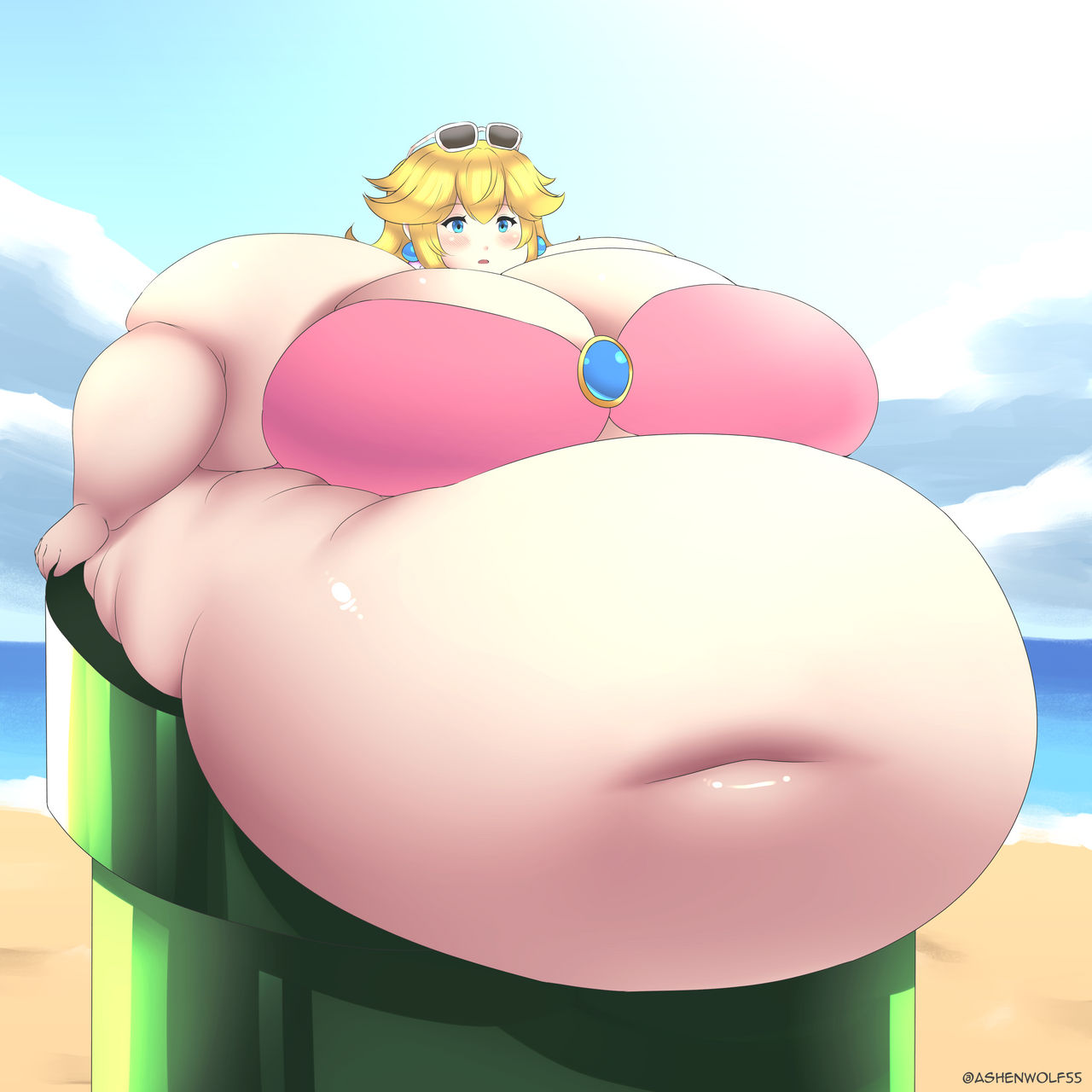 Rule 34 – 1girls ashenwolf55 bbw blonde hair earrings fat fat female fat fetish female mario (series) obese obese female pipe princess princess peach stuck stuck in pipe sunglasses too big too fat | 14849897
