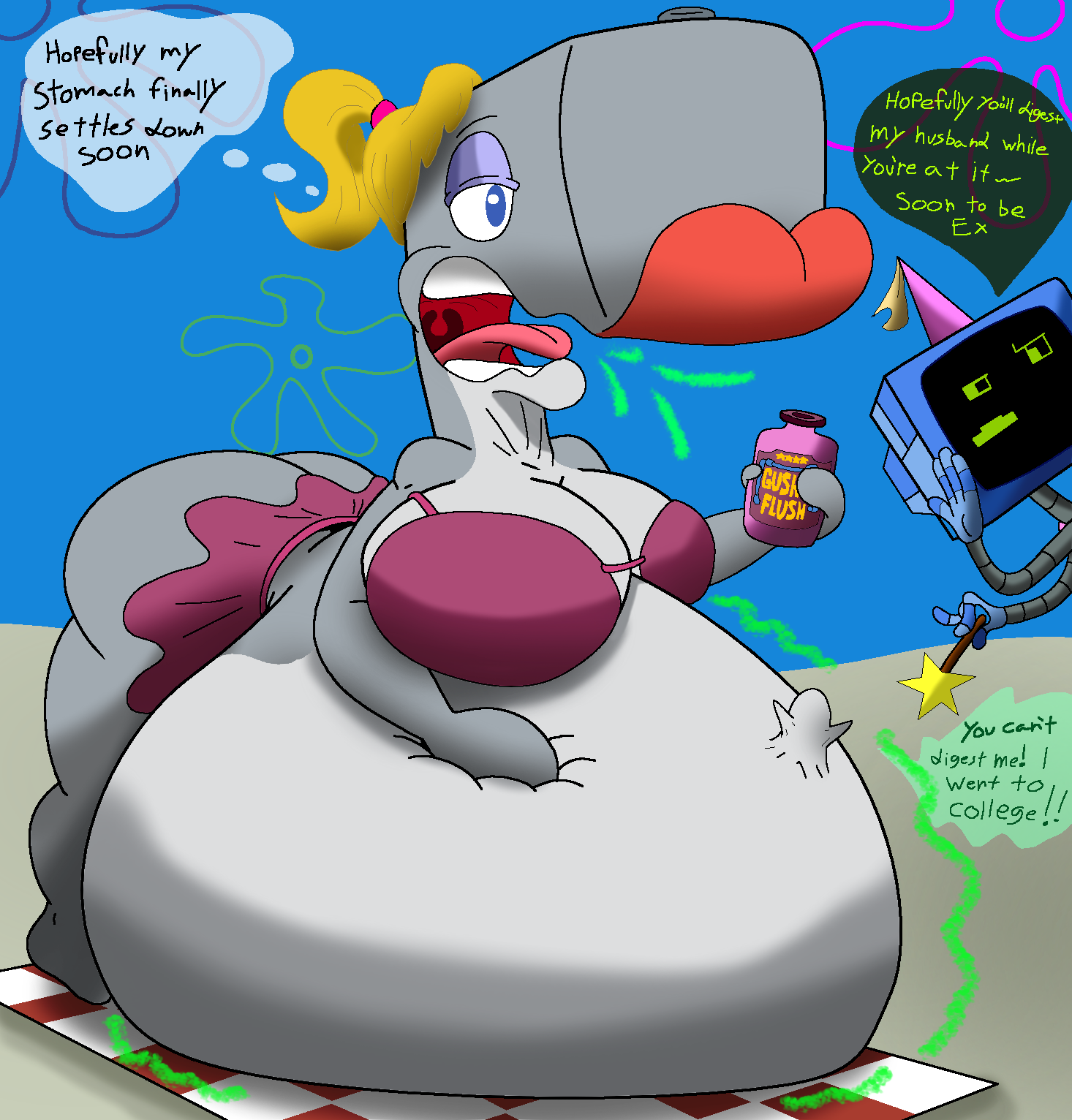 Rule 34 – 1boy 1robot 2girls android anthro beach beach towel belly big belly bikini bikini top blonde hair breasts burping cetacean clothing dialogue drink enormous belly fat fat belly fat female female furry furry female gigantic belly hair hat holding drink huge belly karen plankton large belly looking at viewer male male/female male prey mammal marine massive belly mature mature anthro mature female mature male mikefrightmare nickelodeon open mouth outdoors pearl krabs pink bikini pink skirt ponytail robot sheldon j. plankton skirt sperm whale spongebob squarepants text text bubble thought bubble underwater vore vore belly wand whale | 14914964