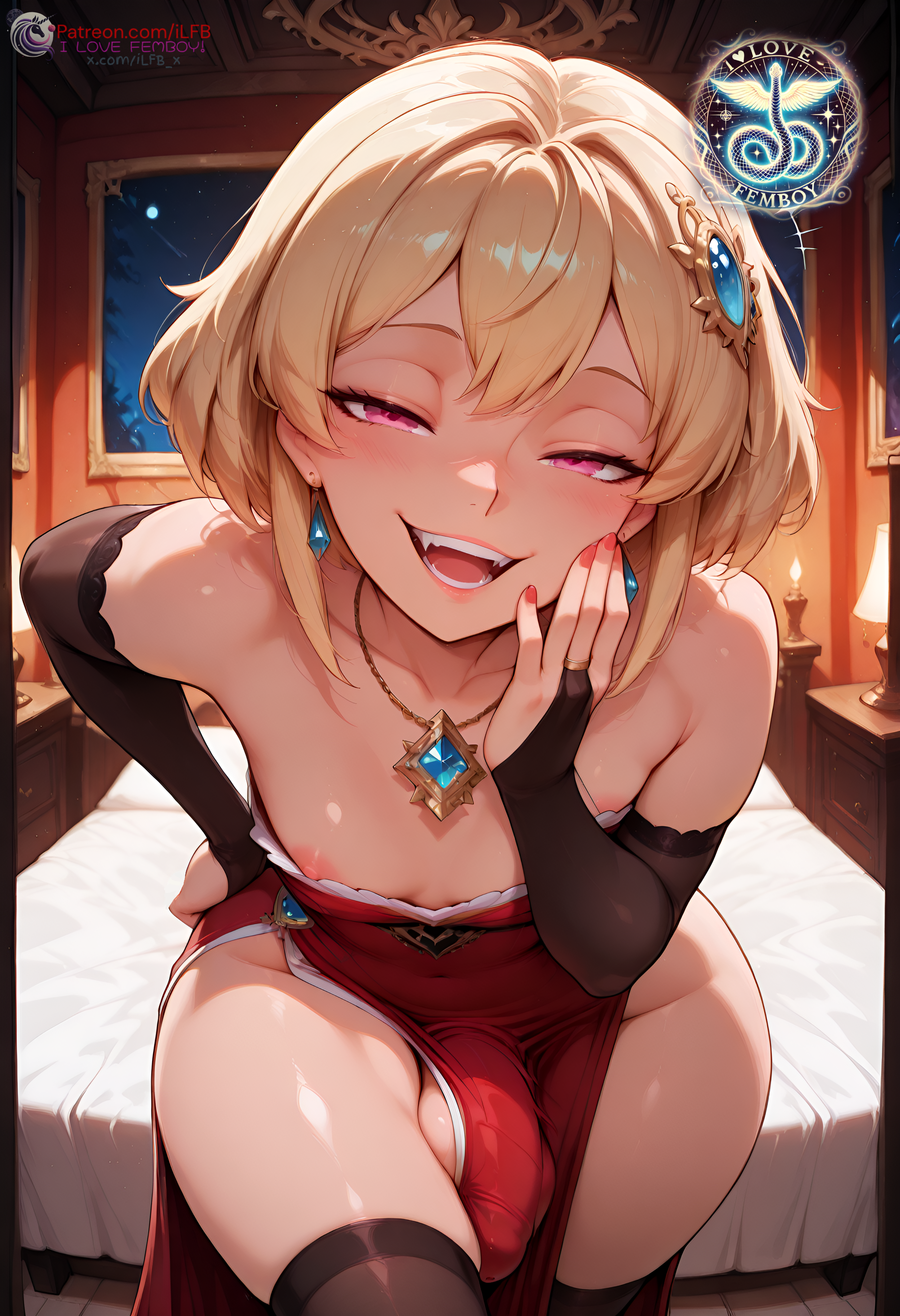 Rule 34 – 1boy ai generated balls bed bedroom blonde hair collar ear piercing earrings femboy flat chest hair hair ornament high resolution highres ilfb male medium hair more at source open mouth original original character otoko no ko pantyhose pink eyes solo solo focus standing testicles thighhighs thighs tongue trap yaoi yaoi with male audience | 14918036