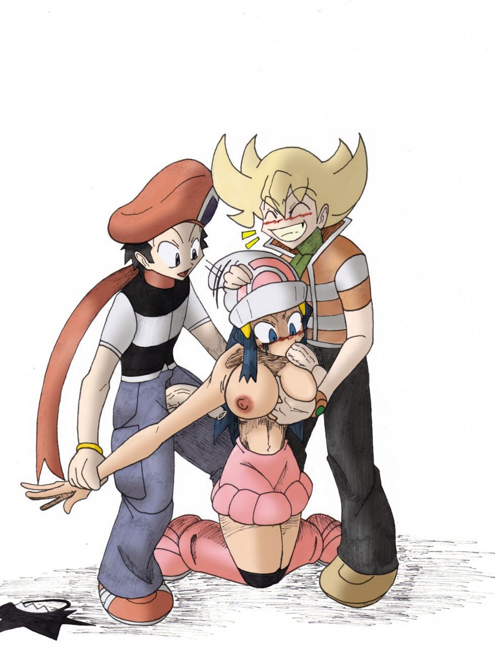 Rule 34 – 1girls 2boys barry (pokemon) blush boots breast grab breasts dawn (pokemon) fellatio female forced oral frontierbrain highres human human only large breasts lucas (pokemon) male oral penis pokemon pokemon dppt rape smile straight straight hair threesome two on one uncensored | 78454