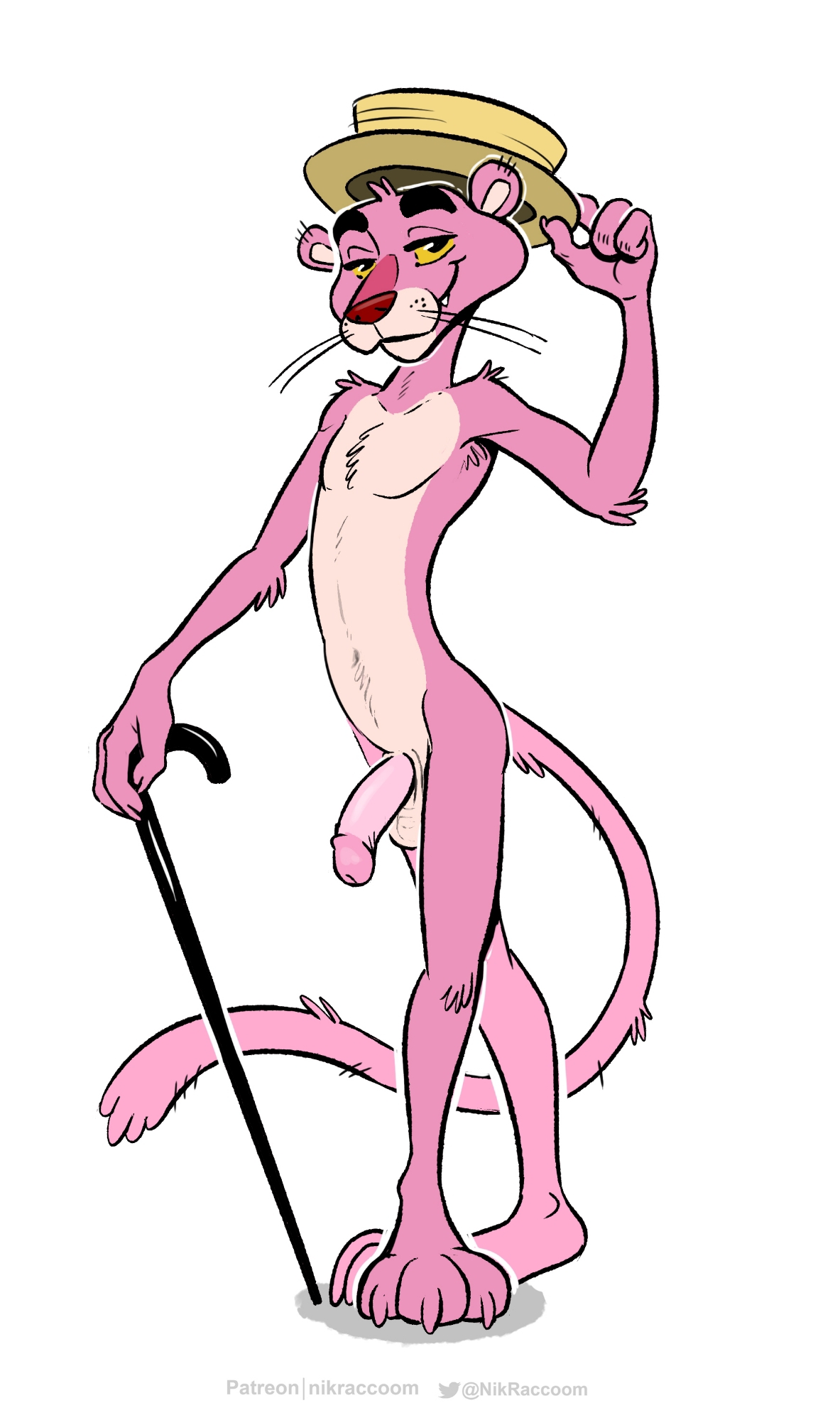 Rule 34 – anthro artist name balls biped black eyes cane claws clothing colored feet felid fingers flaccid front view fur genitals glans hat hat only headgear headgear only headwear headwear only hi res holding clothing holding hat holding headgear holding headwear holding object humanoid genitalia humanoid hands humanoid penis long tail looking at viewer male mammal mostly nude mostly nude anthro mostly nude male navel nikraccoom pantherine penis pink body pink fur pink panther pinup pose seductive shaded shadow simple background slim smile solo standing tail tan body tan fur text three-quarter view toe claws toes white background yellow sclera | 14934232