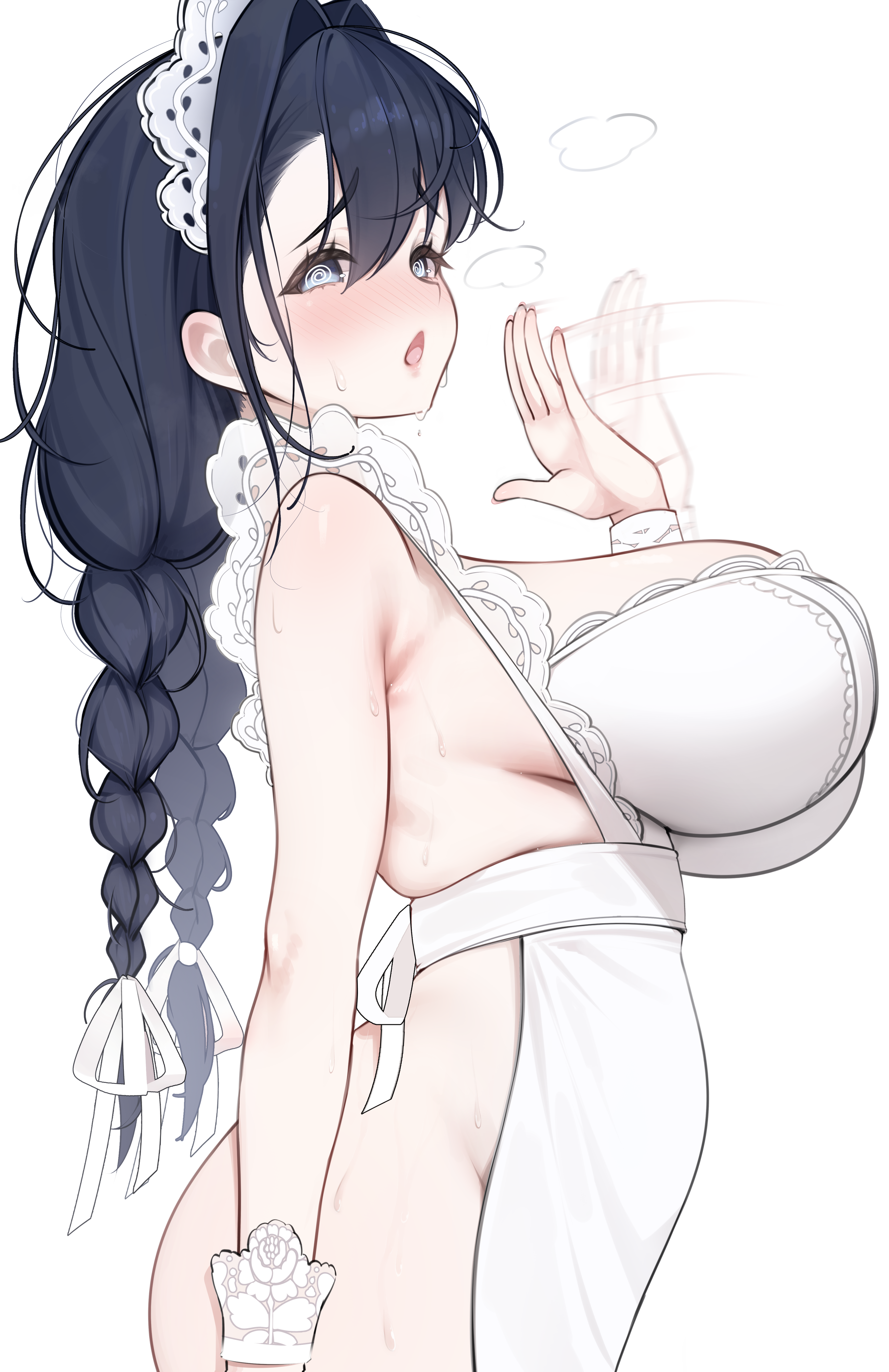 Rule 34 – @ @ absurdres apron ass blue eyes blue hair bow braid breasts female hairbow hand fan highres hololive hololive english large breasts long hair looking at viewer maid headdress naked apron official alternate costume official alternate hairstyle open mouth ouro kronii ouro kronii (maid) prab sideboob solo twin braids virtual youtuber white apron white background white bow white headdress white wrist cuffs wrist cuffs | 14938462