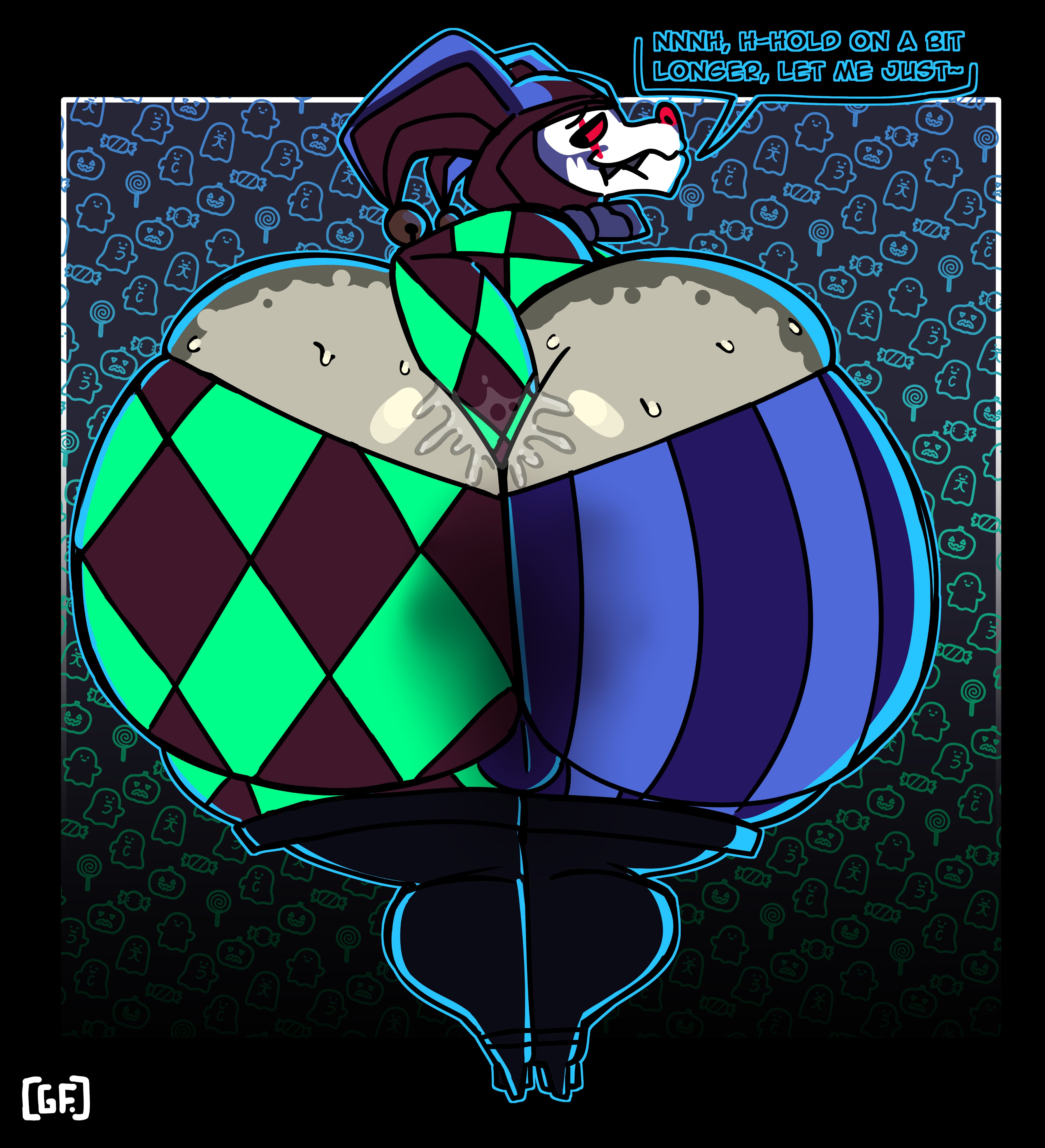 Rule 34 – 1boy anthro ass ass bigger than head backsack ball bulge balls behind view big ass big butt biting lip black border bubble butt butt digging clothing curvaceous curvy curvy figure dialogue digging up in they ass english text femboy ghostfuckrr girly huge ass hyper ass jester jester hat jester outfit kobold looking back male male only mostly clothed pants down red sclera scalie sharp teeth solo solo male sweat sweaty sweaty butt text thick thighs voluptuous voluptuous male wide hips | 14963460