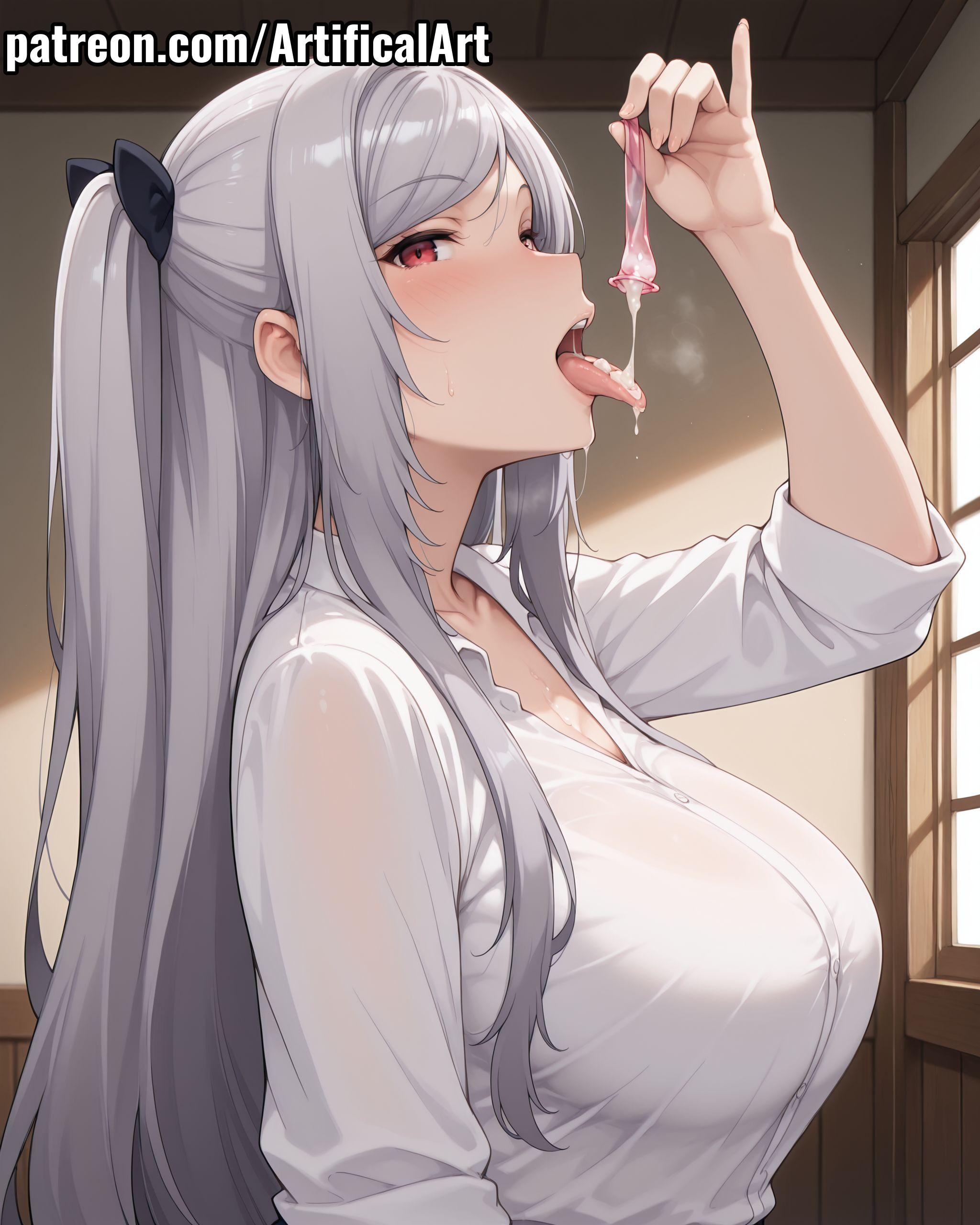 Rule 34 – 1girls ai generated alexia midgar anime artifical art beautiful blush condom cum cum in mouth cum on tongue drinking cum hair ornament kage no jitsuryokusha ni naritakute! licking licking cum light-skinned female light skin long hair ncensored open mouth perfect body red eyes shirt solo the eminence in shadow tongue out twintails used condom watermark white hair white shirt | 14968894