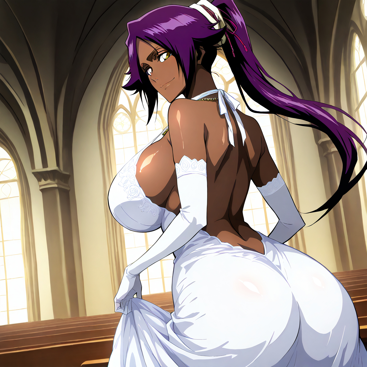 Rule 34 – 1girls aaroniero45 ai generated big ass bleach dark-skinned female dark skin huge breasts shihouin yoruichi wedding dress | 14989141