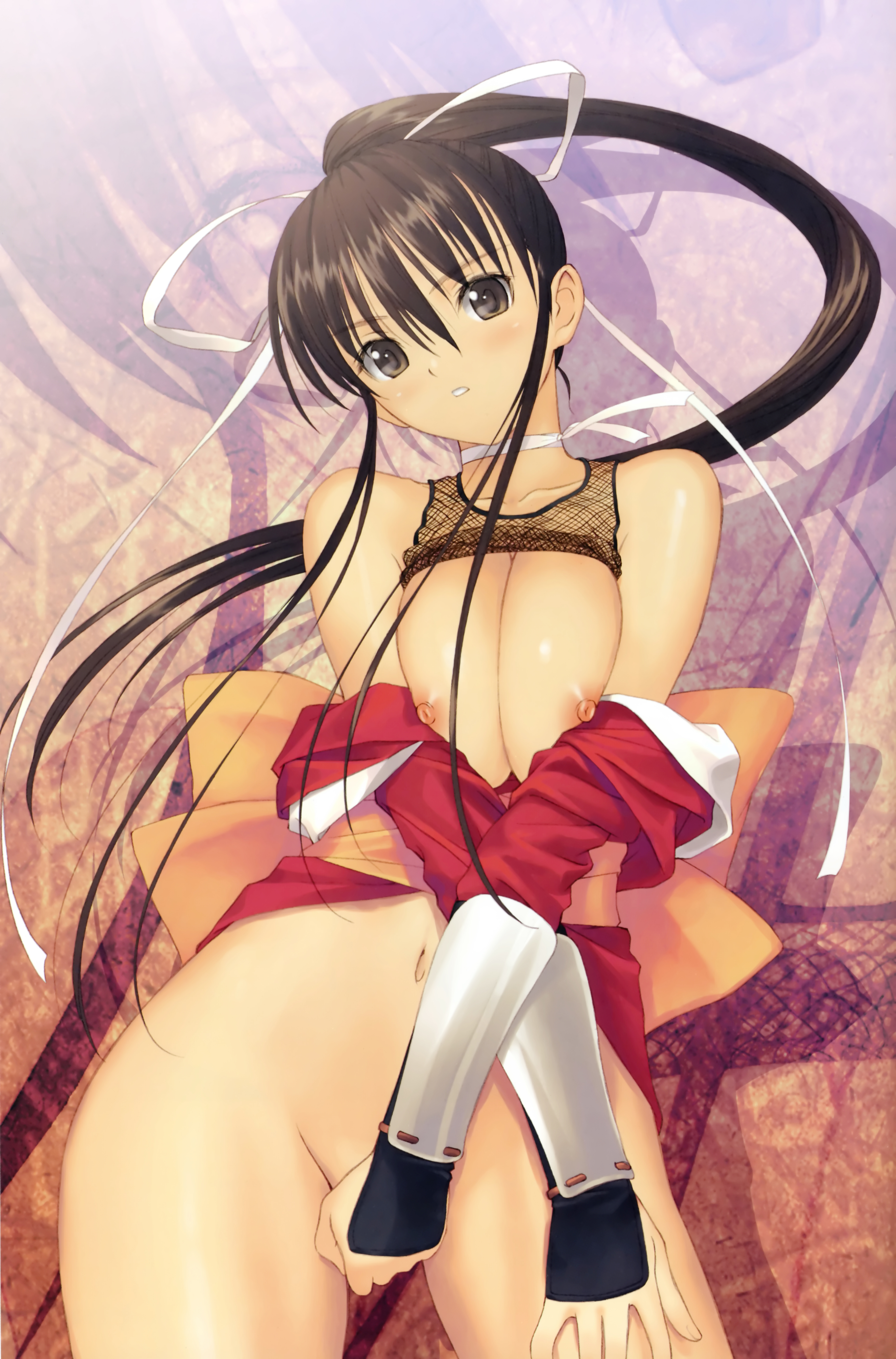 Rule 34 – 1girls bare shoulders black eyes black hair blush bottomless bow breasts choker cleavage collarbone female female only fishnets hair ornament hair ribbon highres huge breasts kunoichi large breasts long hair mitama ~shinobi~ navel nipples open mouth ponytail ran (mitama ~shinobi~) ribbon shirt lift solo taka tony tied hair undressing very long hair zoom layer | 88475