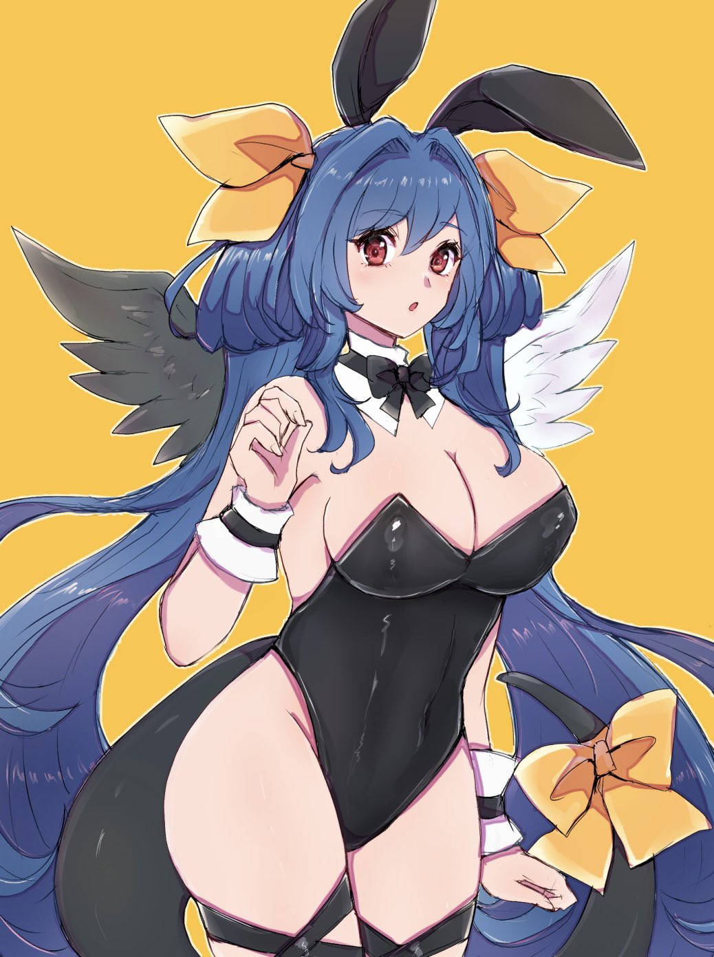 Rule 34 – 1girls :o angel wings animal ears asymmetrical wings bare shoulders black bow black bowtie black leotard blue hair bow bowtie breasts bunny day chemaru (a8l) cleavage covered erect nipples covered navel detached collar dizzy (guilty gear) fake animal ears female guilty gear hair between eyes hair ribbon hair rings highleg highleg leotard highres large breasts leotard long hair looking at viewer mature female monster girl open mouth playboy bunny rabbit ears red eyes ribbon sidelocks skindentation sleeveless solo tail tail ornament tail ribbon thick thighs thigh strap thighs twintails usachess maru very long hair wings wrist cuffs yellow background yellow ribbon | 14998492