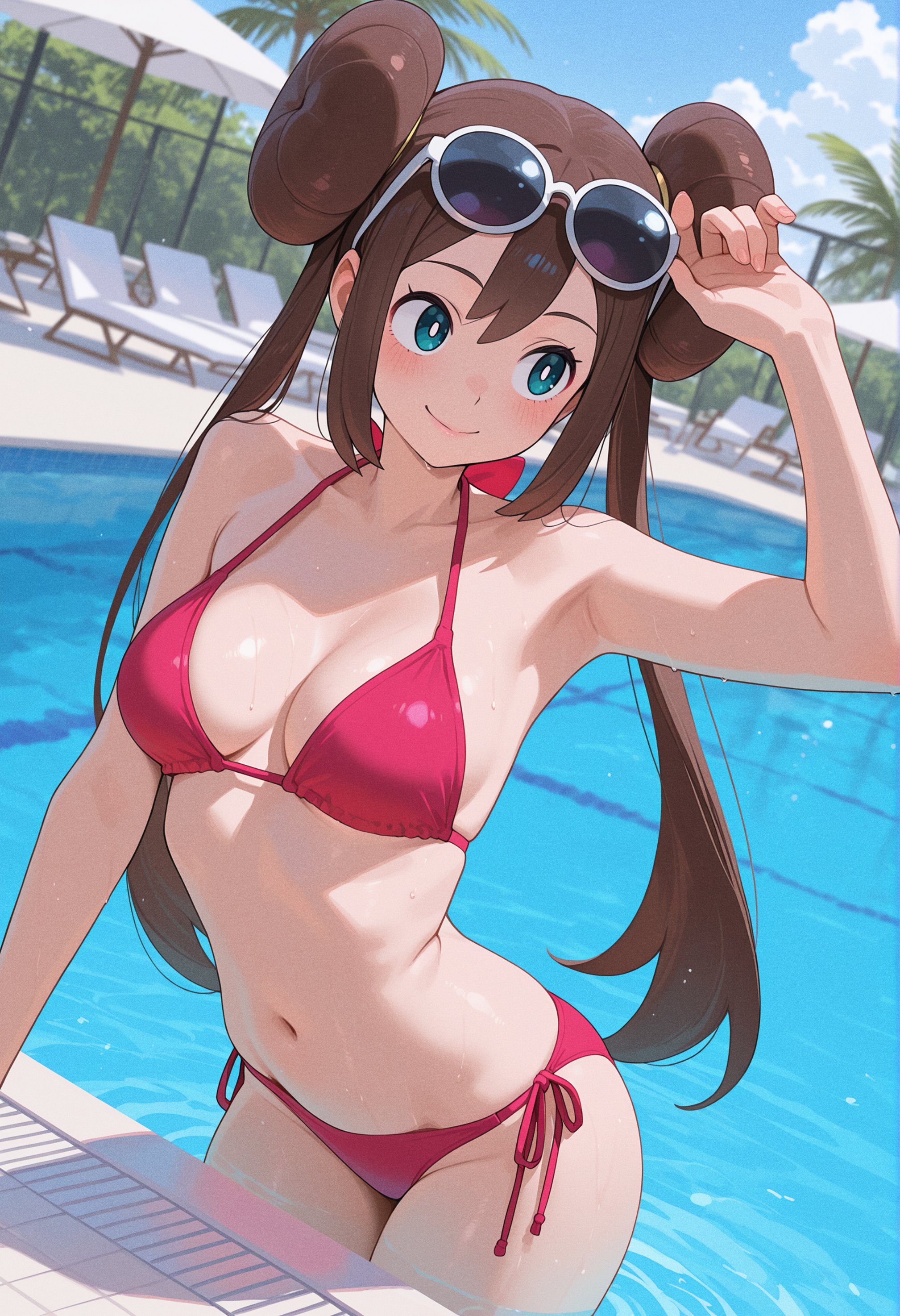 Rule 34 – 1girl 1girls ai generated bikini blue eyes blush breasts brown hair closed mouth collarbone cowboy shot day double bun game freak halterneck long hair looking at viewer navel outdoors owari wan palm tree pokemon pokemon bw2 pool rosa (pokemon) side-tie bikini smile solo standing string bikini swimsuit tree twintails wading watermark | 14998759