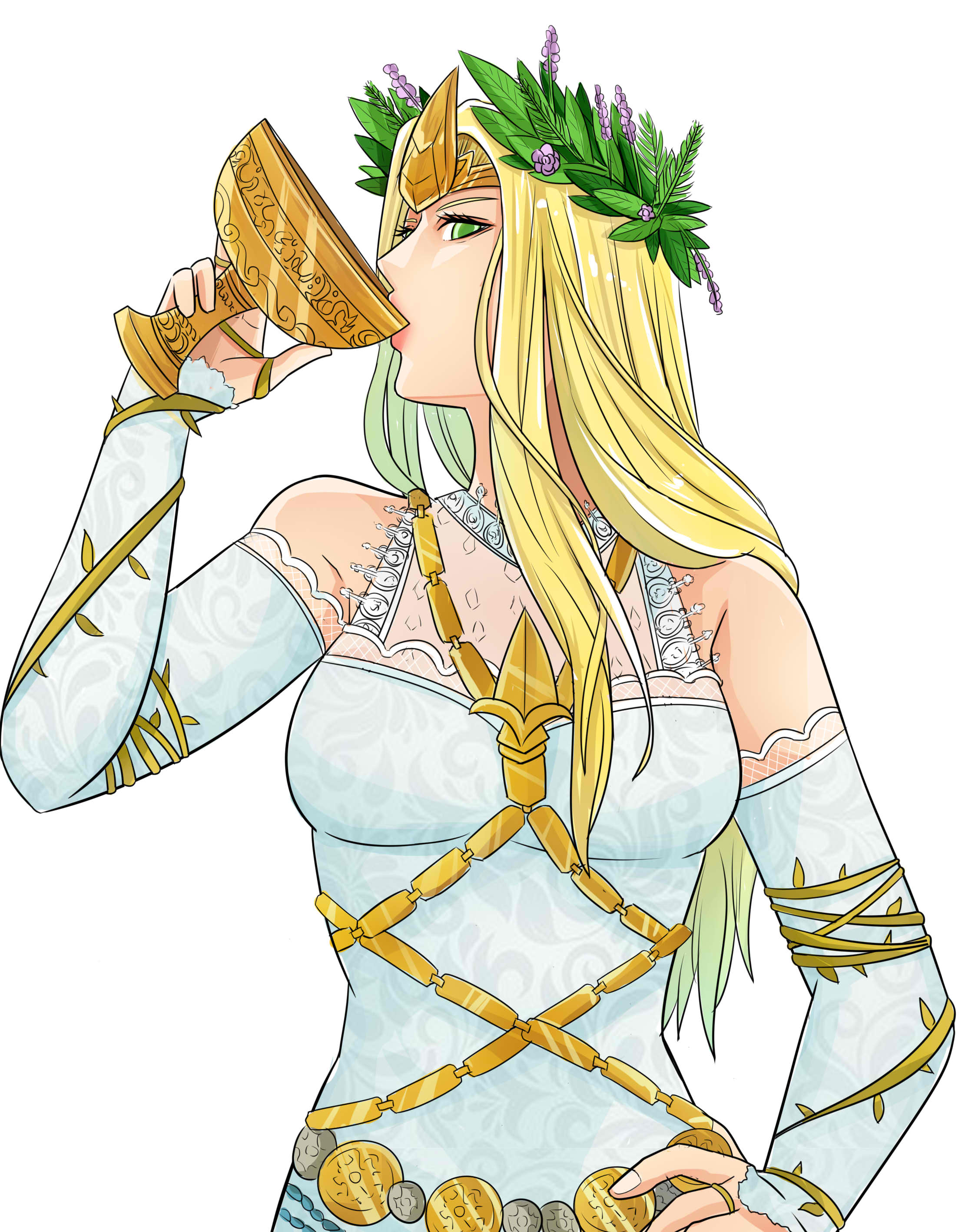 Rule 34 – 1girls bare shoulders beautiful face blonde hair bretonnia chalice drinking elf elf female enchantress fay enchantress female female only female solo fey flower crown flower in hair gloves goblet gold chain gold choker gold jewelry green eyes human female lace long hair morgiana le fay pale skin pale skinned female tiara total war: warhammer warhammer (franchise) warhammer fantasy white dress white skin white skinned female | 15001622