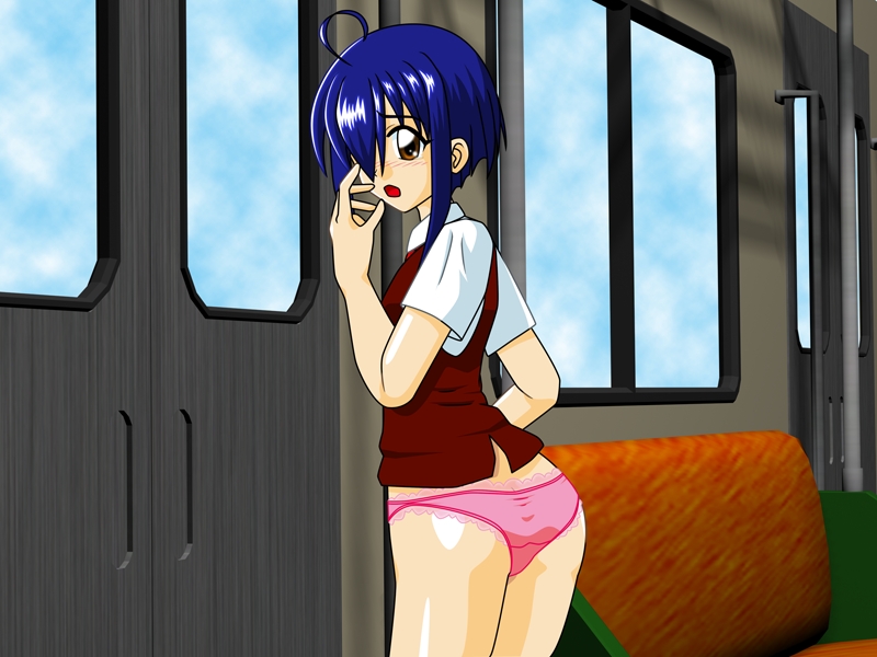 Rule 34 – ahoge ass blue hair blush brown eyes c.k.k clothing cute female mahou sensei negima! miyazaki nodoka open mouth panties train underwear | 89634