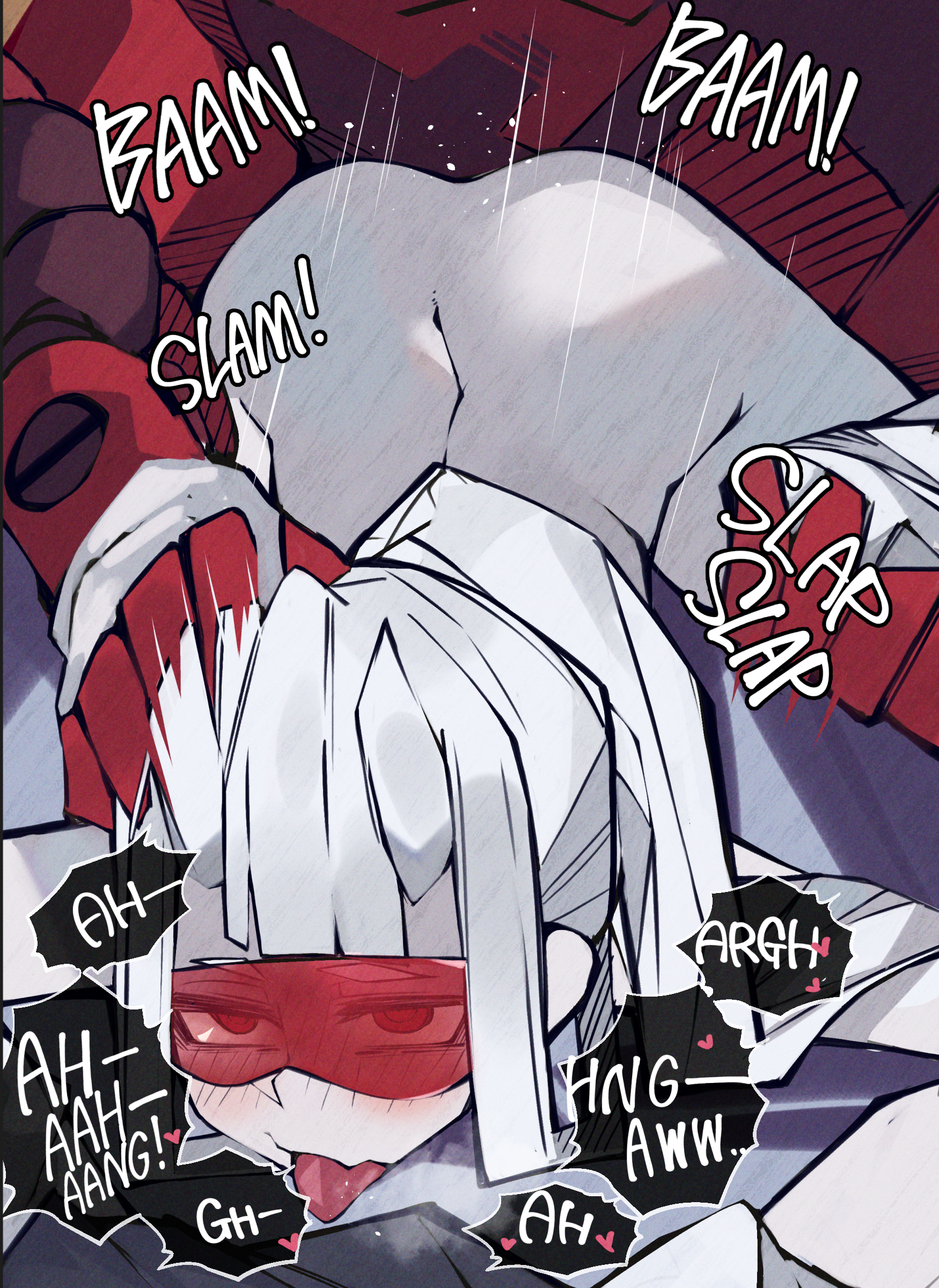 Rule 34 – 1boy 1girls absurdres blush english text female hand on another’s head helltaker highres loremaster (helltaker) rolling eyes sex sex from behind straight subject 67 (helltaker) suujiniku tongue tongue out top-down bottom-up white hair | 15004200