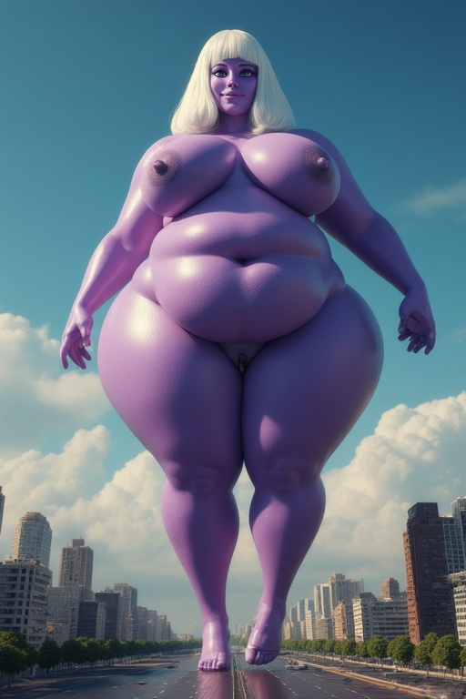 Rule 34 – ai generated amethyst (steven universe) bare shoulders barefoot bbw belly belly button evil evil smile feet gem (species) giantess hairy armpits hairy pussy high angle view humongous breasts hyperrealistic lavender skin nipples perchance ai pubic hair pubic stubble pussy toes towering villain white hair | 15007916