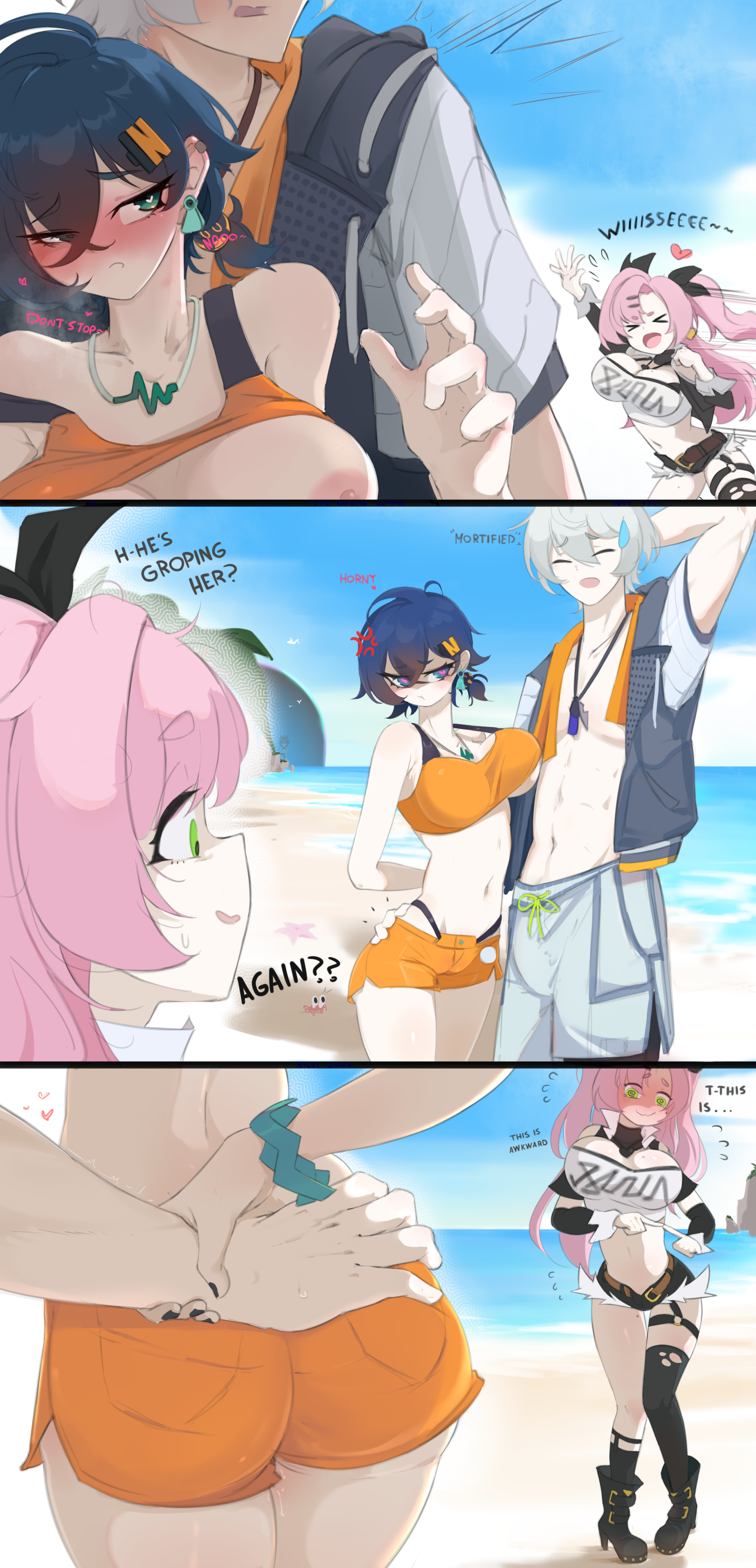 Rule 34 – 1boy 1boy1girl 1girls 3koma alternate costume ass grab background beach belle (zenless zone zero) big breasts blue hair blush breasts brother and sister caught caught in the act clothes lift doll dol1 english text flustered female forced groping gray hair green eyes groping incest incienso nervous smile nicole demara official alternate costume pink hair siblings text thighs wincest wise (zenless zone zero) zenless zone zero | 15522500
