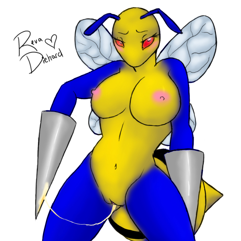 Rule 34 – 1girls beedrill breasts color exposed breasts eyes female female only front view nintendo nipples open eyes pink nipples pokemon pussy red eyes revadiehard solo vulva white background | 345047