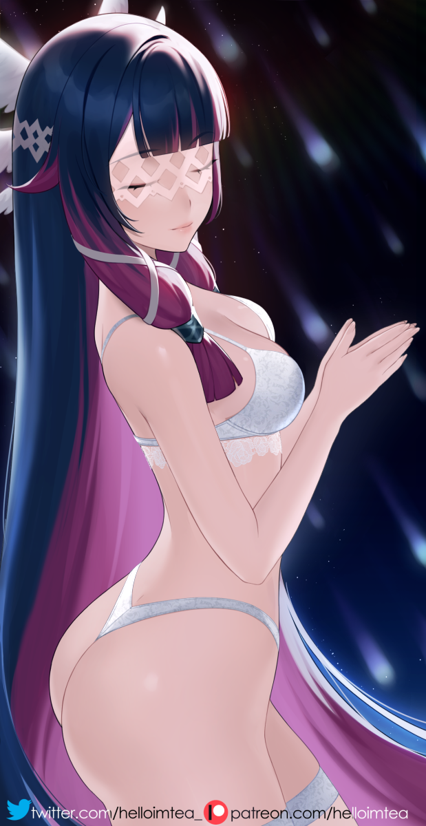 Rule 34 – 1girls ass bra breasts closed eyes closed eyes columbina (genshin impact) female genshin impact helloimtea medium breasts multicolored hair pink hair purple hair solo solo female underwear | 9986418 /