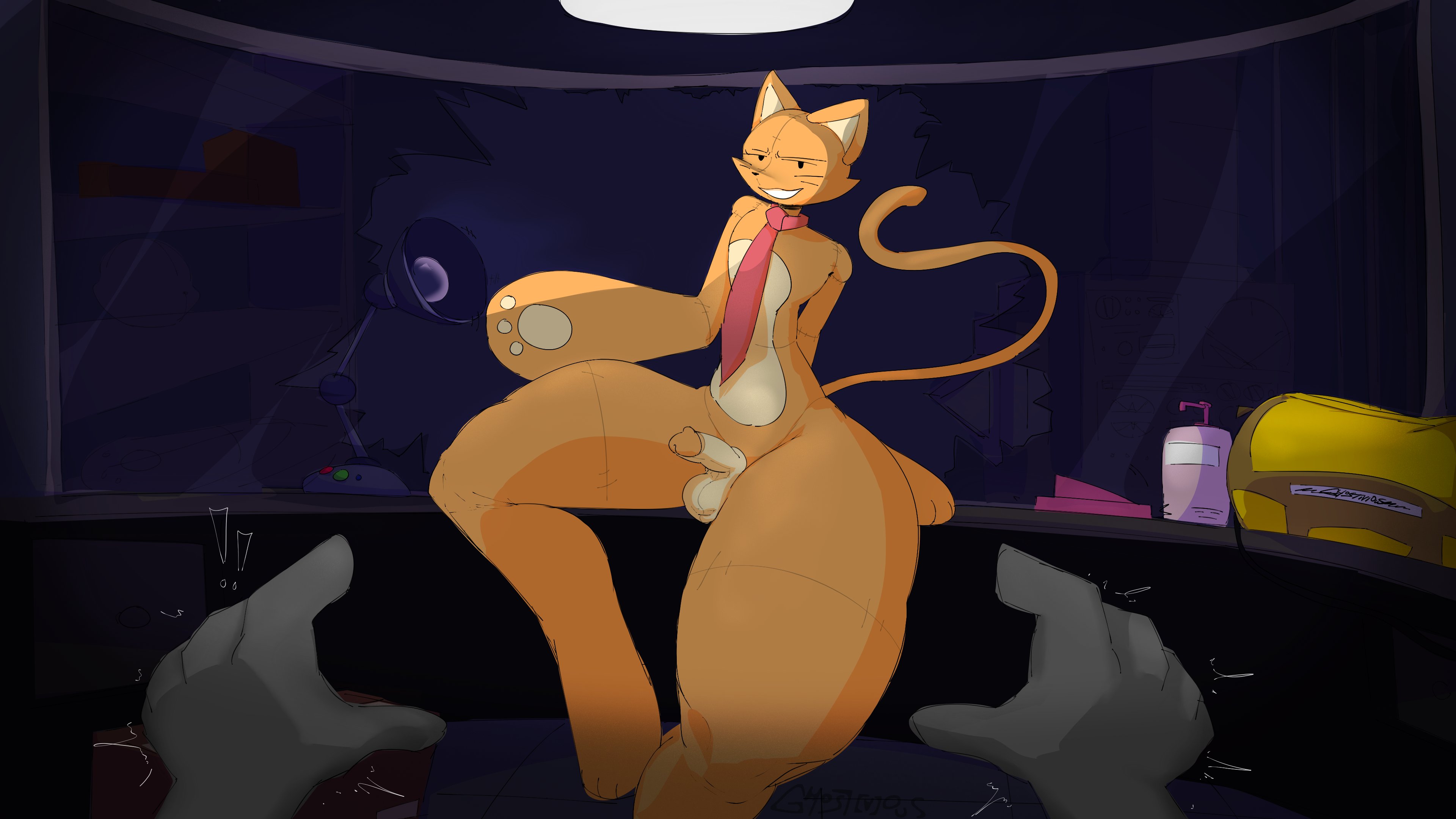 Rule 34 – 16:9 2026 4k absurd res accessory animate inanimate anthro balls bratti (gremlingrounded) broken glass cat tail doll domestic cat duo eyebrows felid feline felis femboy genitals ghostivious glass grin hand on desk hi res humanoid genitalia humanoid penis lamp living doll living plushie looking at viewer lotion lovedoll toy factory male mammal mostly nude motion lines multicolored body narrowed eyes necktie office orange body pawpads paws penis plushie red necktie sitting on desk small waist smile tail thick thighs whiskers wide hips widescreen | 17725369