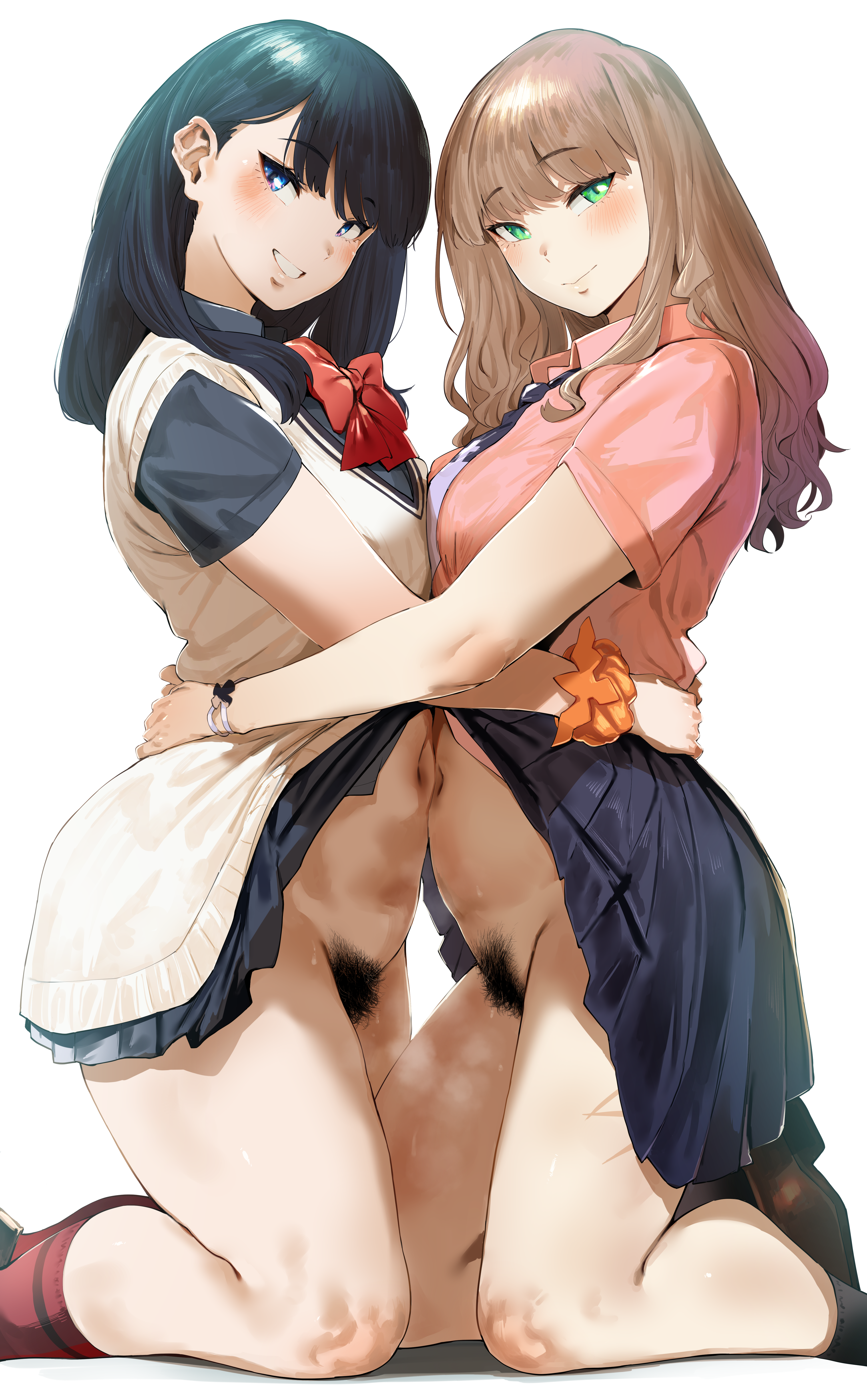 Rule 34 – 2girls black hair blue eyes blush breasts brown hair female female pubic hair green eyes gridman universe hero neisan hi res light-skinned female light skin medium breasts minami yume multiple females multiple girls naughty face no panties pubic hair school uniform schoolgirl smile ssss.dynazenon ssss.gridman takarada rikka thick thighs thighs | 7649999 /