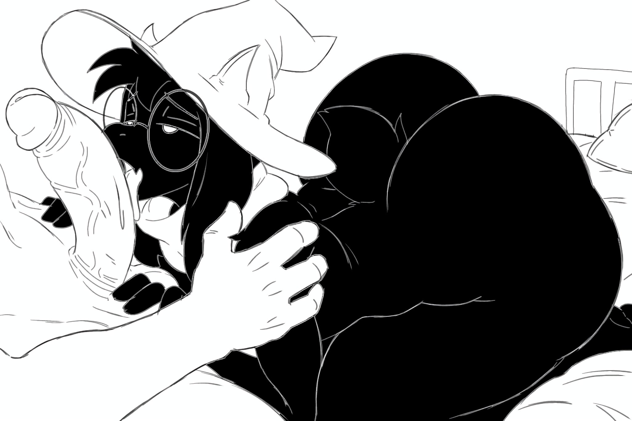 Rule 34 – bed bedroom eyes big butt big penis black body black fur body worship bovid butt caprine clothing deltarune eyewear femboy fur furniture genital worship genitals glasses goat hat headgear headwear hi res horn kris (deltarune) licking love handles male male/male mammal monochrome narrowed eyes omega80473 oral penile penis penis worship ralsei ralsei with black fur round glasses scarf seductive tail thick thighs tongue undertale (series) | 17459768 /