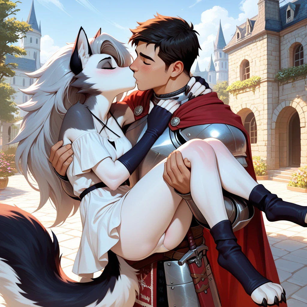 Rule 34 – ai generated blushing castle kissing loona (helluva boss) male human/female anthro medieval medieval armour medieval clothing panties princess carry romantic romantic couple white panties | 18392386