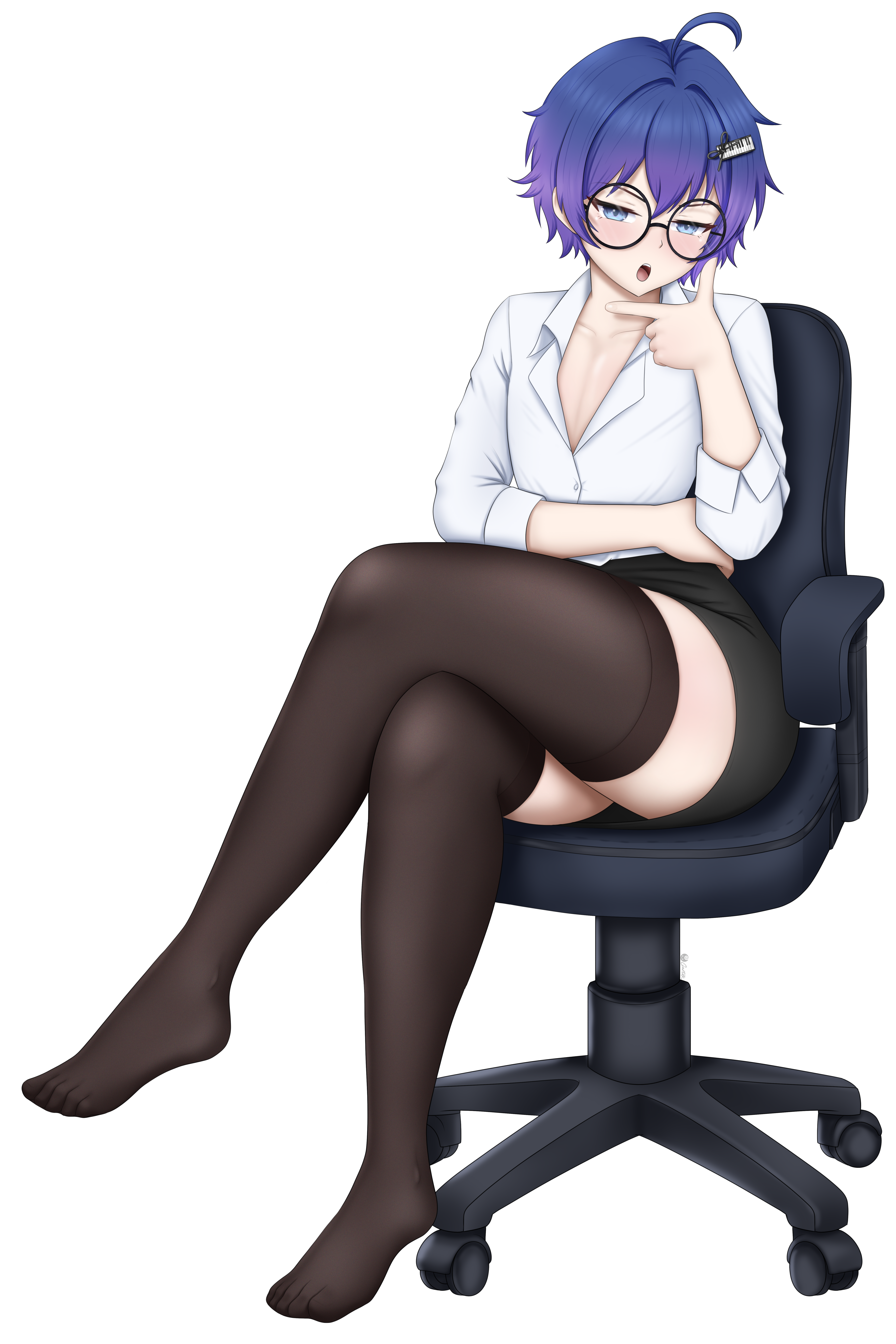 Rule 34 – 1boy 1femboy blue eyes blue hair chair debussy asmr femboy femboy thighs gartsx glasses grippers office clothing on chair sitting sitting on chair skirt solo solo femboy solo male tagme thick thighs thighhighs | 18413530