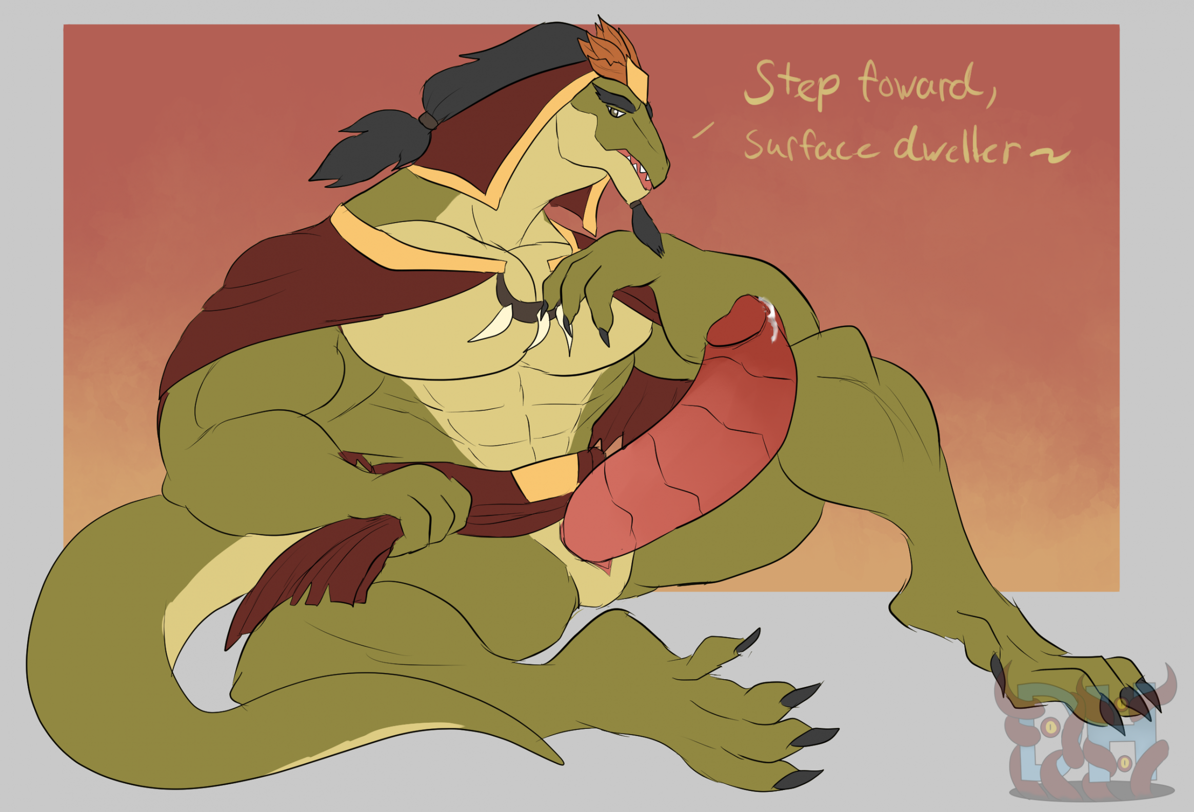 Rule 34 – 2026 4 toes abs animal genitalia anthro artist logo barazoku biceps big muscles big pecs big penis black claws black facial hair black hair bodily fluids border bottomwear bottomwear aside brown clothing claws cloak clothed clothing clothing aside daikuhiroshiama dc comics dewclaw dialogue dinosaur dripping english text erection eyebrows facial hair feet genital fluids genital slit genitals goatee gradient background green body green eyes grey border hair headdress hi res huge pecs huge penis humanoid genitalia humanoid penis logo loincloth loincloth aside looking at viewer male multicolored body muscular muscular anthro muscular legs muscular male my adventures with superman no pupils orange background partially clothed pecs penis precum precum drip prehistoric species red penis reptile saurischian scalie simple background sitting speech marker subterranosauri superman (series) tail tapering tail text theropod tilde after text toe claws toes triceps two tone body two tone tail tyrannko watermark | 18354373 /