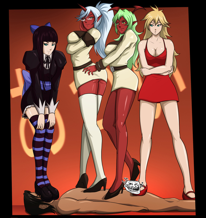 Demon Sisters barefoot commission for Bane Panty and Stocking with Garterbelt00