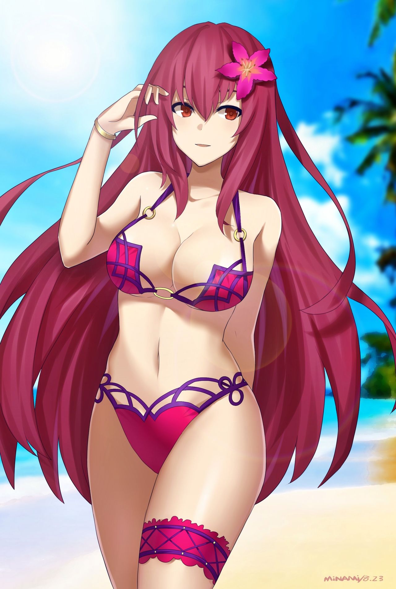 Арты бикини. Scathach в купальнике. Фейт Scathach. Scathach эччи. Scathach Fate в бикини.