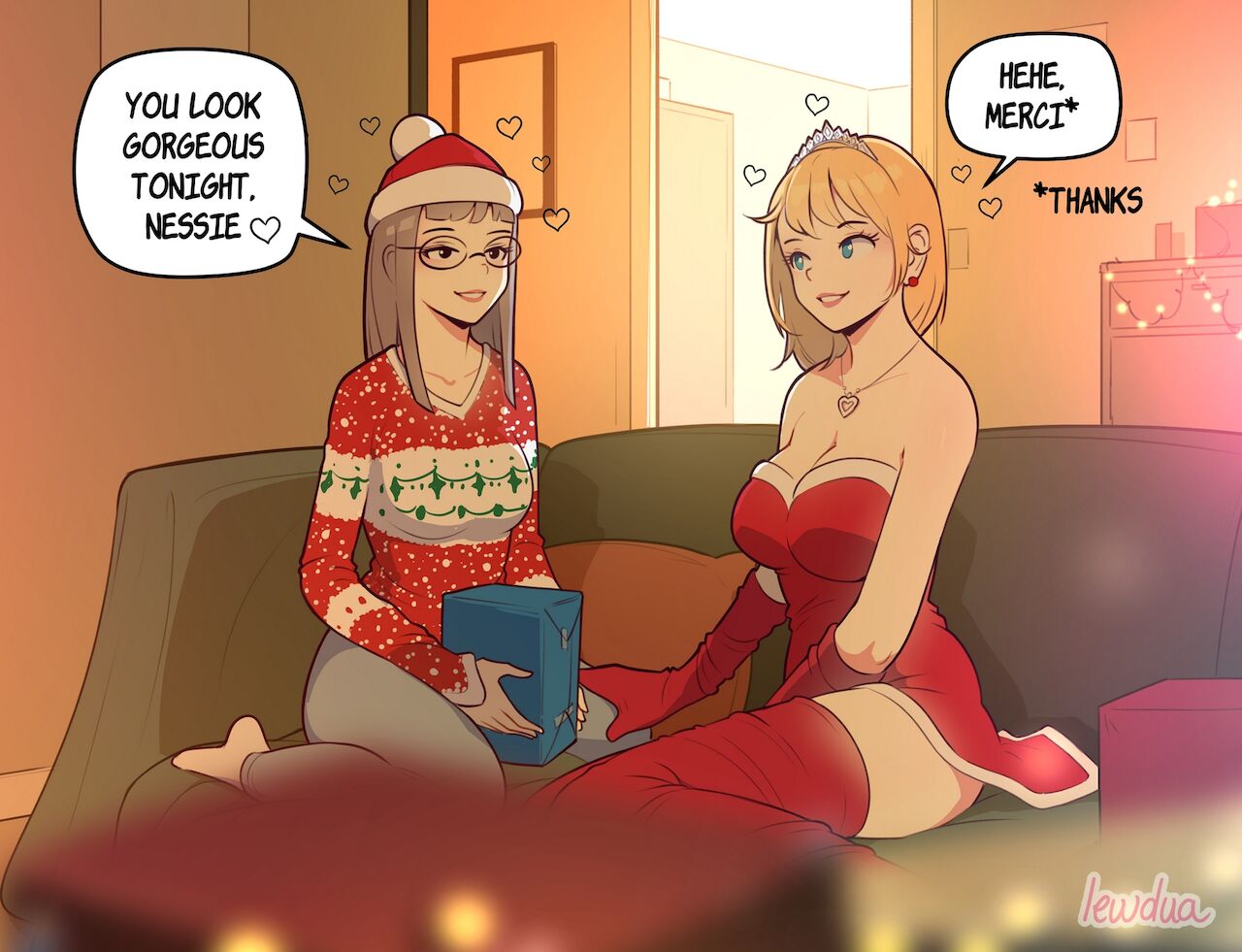 Lewdua's characters Karen and Natasha in an intimate setting